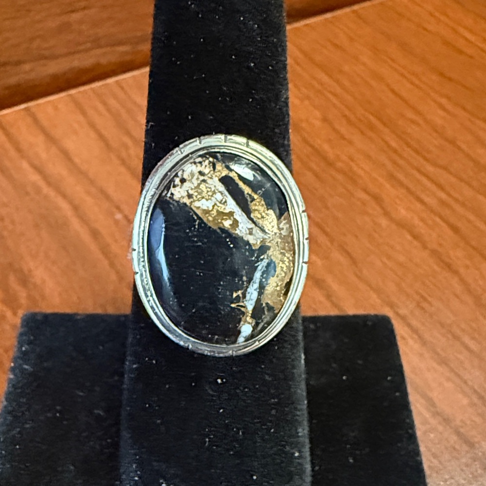 New 925 Sterling Silver Black Stallion Turquoise Ring Size 7
